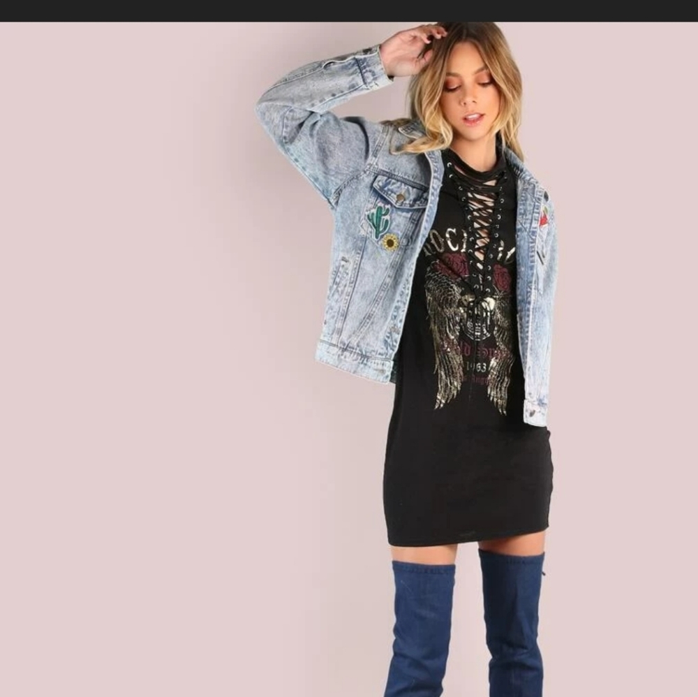Rock & Roll Laceup Shirt Mini Dress - Picture 3 of 8